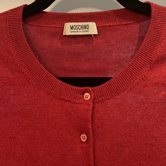 Moschino burgundy cashmere cardigan with ruffle detail - Picture 2 of 3